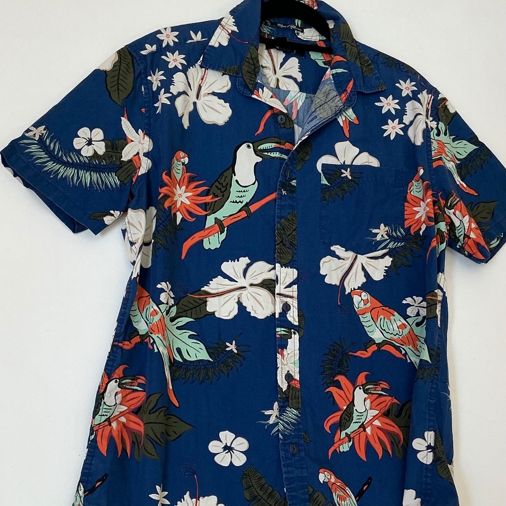 Mens Hawaiian shirt 21 MEN classic with parrots size L